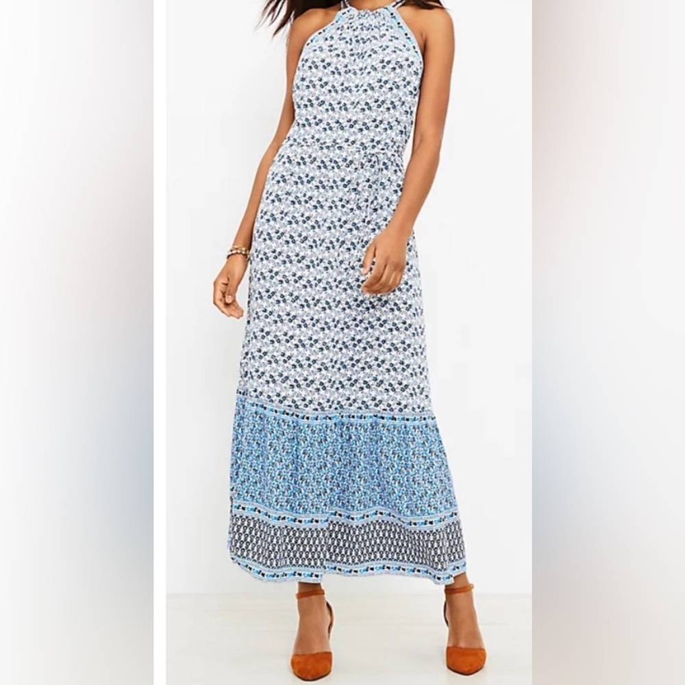 LOFT Blue and White A-Line Maxi Dress
